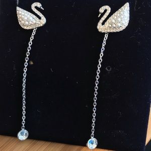 Swarovski Silver Tone Swan Drop Post Earrings